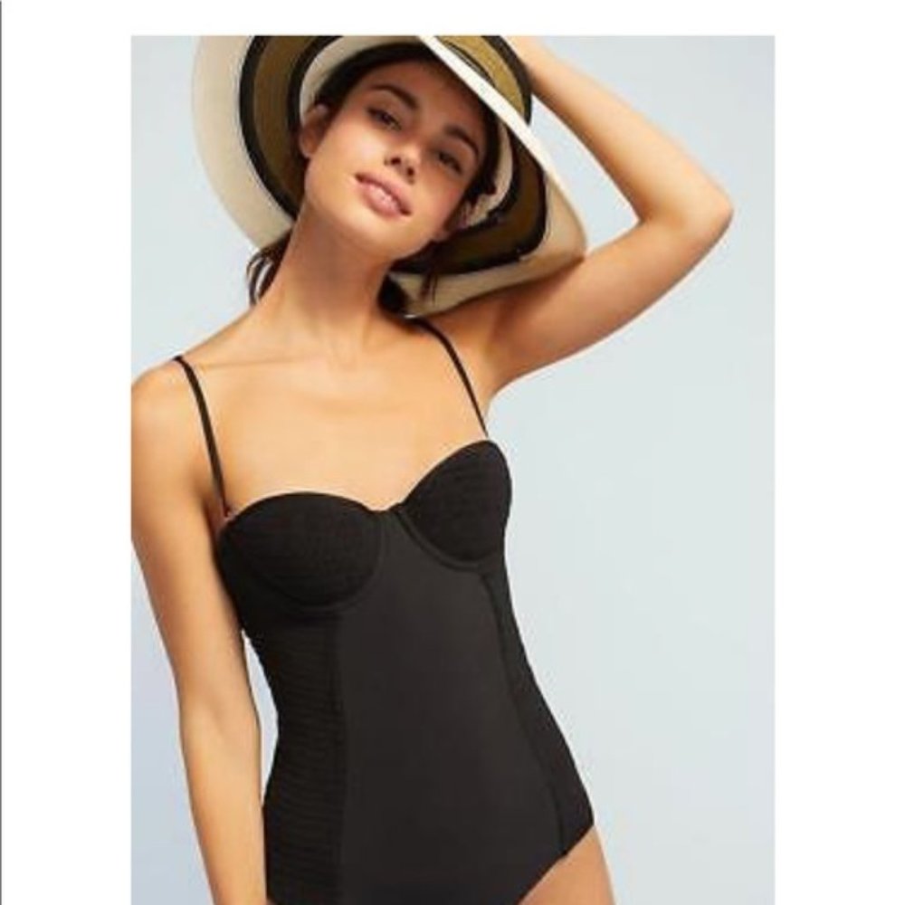 Anthropologie Alihop Smocked Bustier One Piece Swimsuit